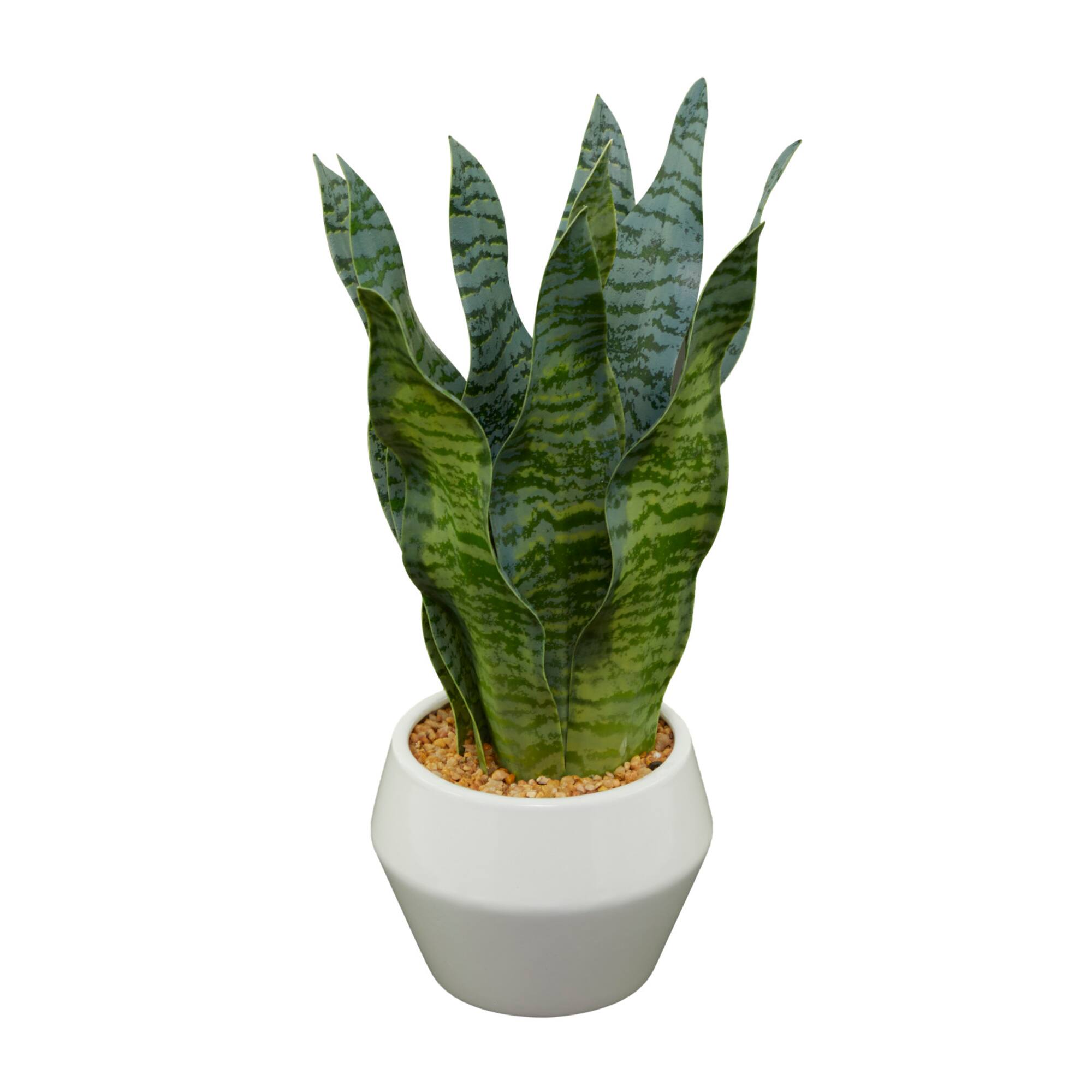 15" Green Snake Faux Foliage Artificial Plant with White Porcelain Pot